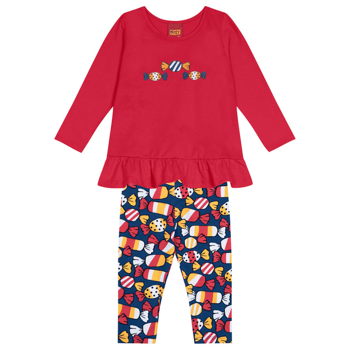Conjunto camiseta volantes leggins caramelos